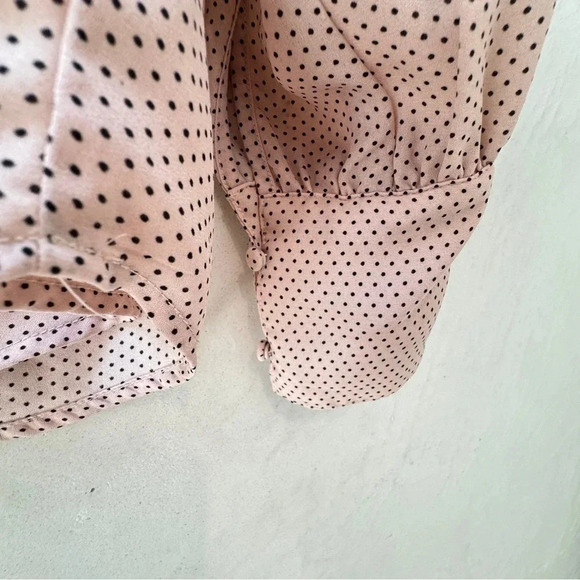 Adrianna Papell || Pink Polka Dot Satin Covered Button BlouseTop Small - Picture 6 of 11
